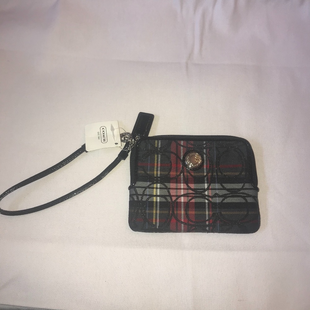 NWT Coach Plaid Wristlet/Wallet -  Black/Red
